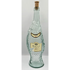 Vintage Italian Glass Fish Bottle 13" Light Green Partial Label Opici Wine Italy